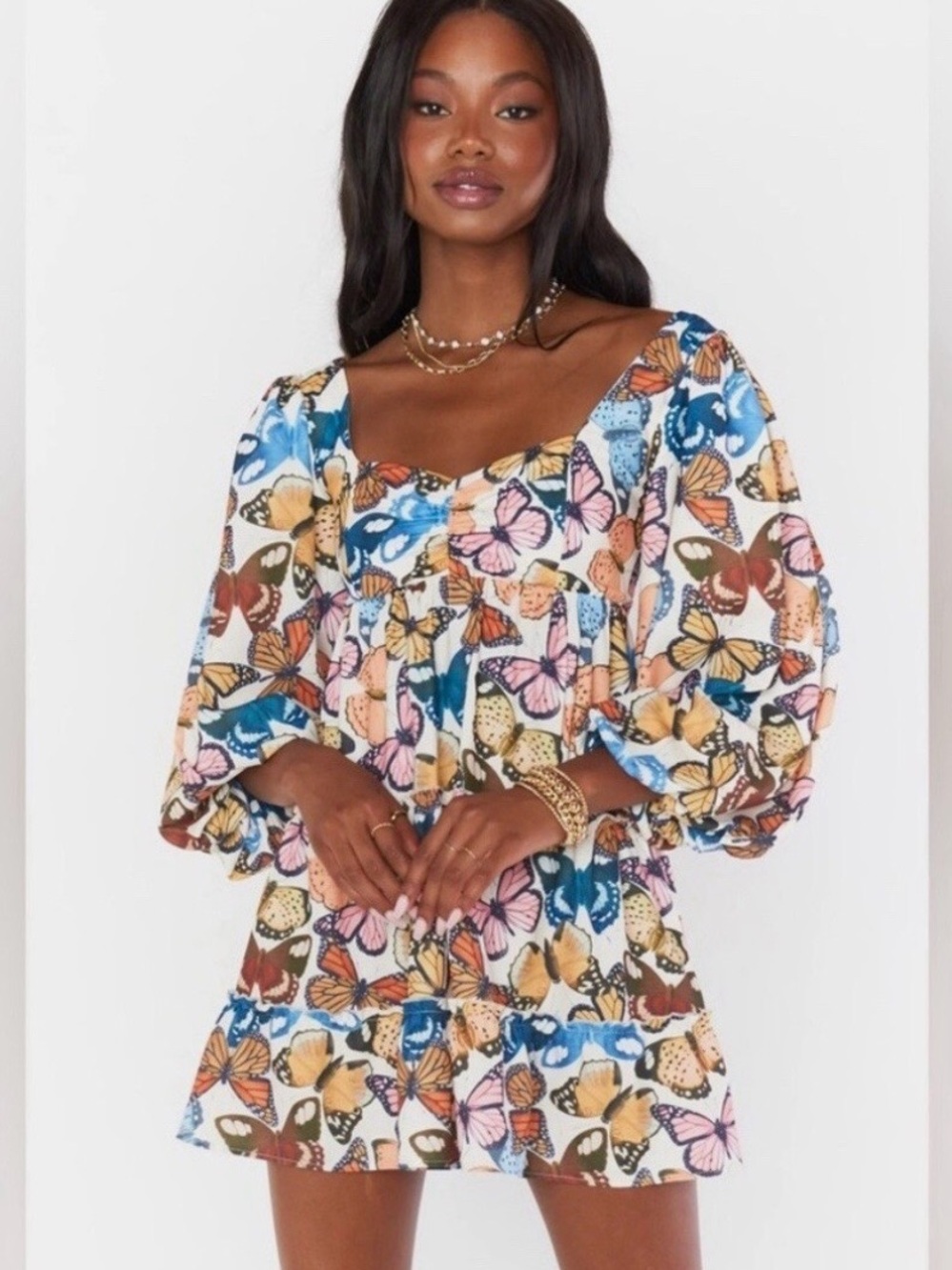 Show Me Your MuMu Butterfly Print Mini Dress - Blue, Pink, Yellow